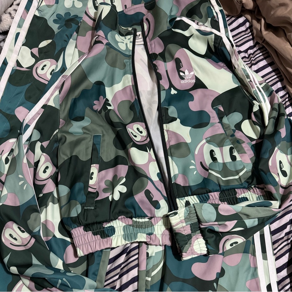 Adidas Graphic Print Jacket and Pants set  - Green and Pink